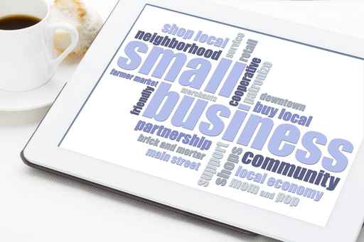 small business word cloud on tablet